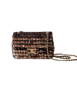 Multicolor Chanel sequin flap bag in black, red and bronze with gold chain strap and CC lock