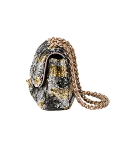 Small Chanel flap bag with silver, gold and black sequins and CC lock front detail