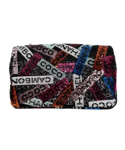 Chanel 2024 quilted lambskin flap bag covered in multicolor sequins with CC turn-lock closure and elegant shoulder chain