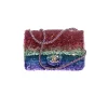 Chanel small flap bag in multicolor sequins with gold CC logo, mini shoulder bag with chain strap and purple lambskin interior