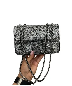 Alternative view of Chanel Mini Crystal Flap Bag – Satin Strass Crystal Silver Evening Shoulder Bag