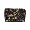 Stylish Chanel black flap bag with pink and yellow disco print sequins and chain strap