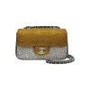 Chanel mini flap bag with gold and silver calfskin leather decorated with white pearl embellishments and chain strap