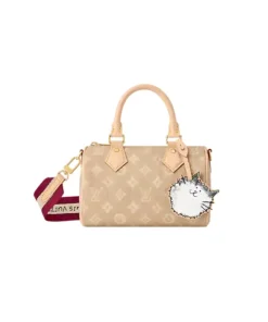 Brown Louis Vuitton Speedy 20 Meowgram handbag with cat print and gold hardware