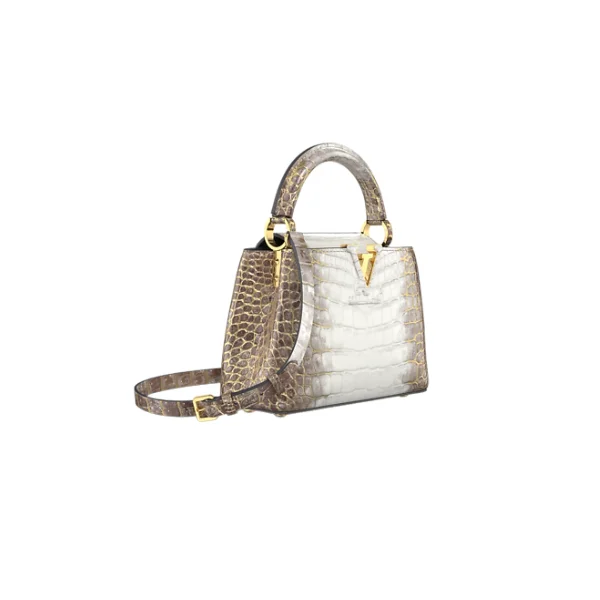 Crocodile leather mini bag with gold hardware in natural tones