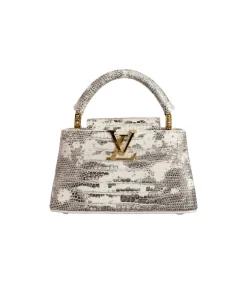 Louis Vuitton Capucines mini bag in white and grey snake-pattern leather