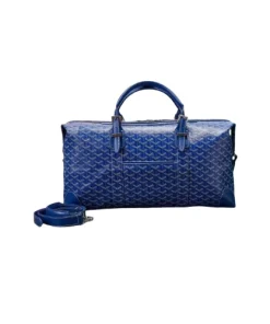 Blue Goyard Bowling 55 bag with yellow interior lining and leather corners
