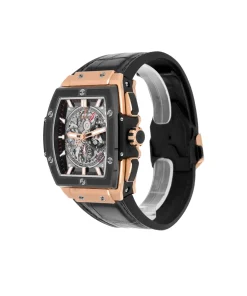 Hublot King Gold black alligator strap watch side profile