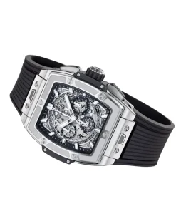 Black rubber strap titanium chronograph luxury watch with skeleton face