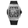 Silver titanium skeleton dial luxury watch with black strap