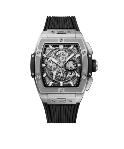 Silver titanium skeleton dial luxury watch with black strap
