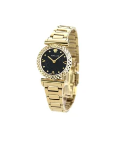 Gold stainless steel Versace Mini Vanity ladies watch with black dial