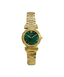Green dial gold-tone women’s luxury watch with Medusa logo