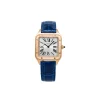 Rose gold luxury watch with silver dial and blue steel hands