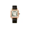 Rose gold Cartier Santos-Dumont watch with black leather strap