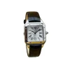 Silver Cartier Santos-Dumont watch with black leather strap