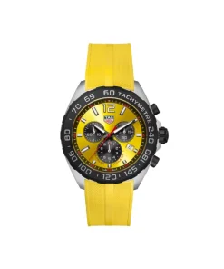TAG Heuer Formula 1 chronograph watch with yellow dial and rubber strap