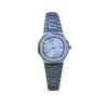 Luxury ladies watch with white gold case, diamond bezel, and blue mother-of-pearl dial