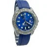 Silver Blue Rolex Submariner watch with diamond bezel, 40mm automatic luxury timepiece with stainless steel finish.