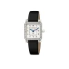 Square white gold watch with diamonds and black leather strap