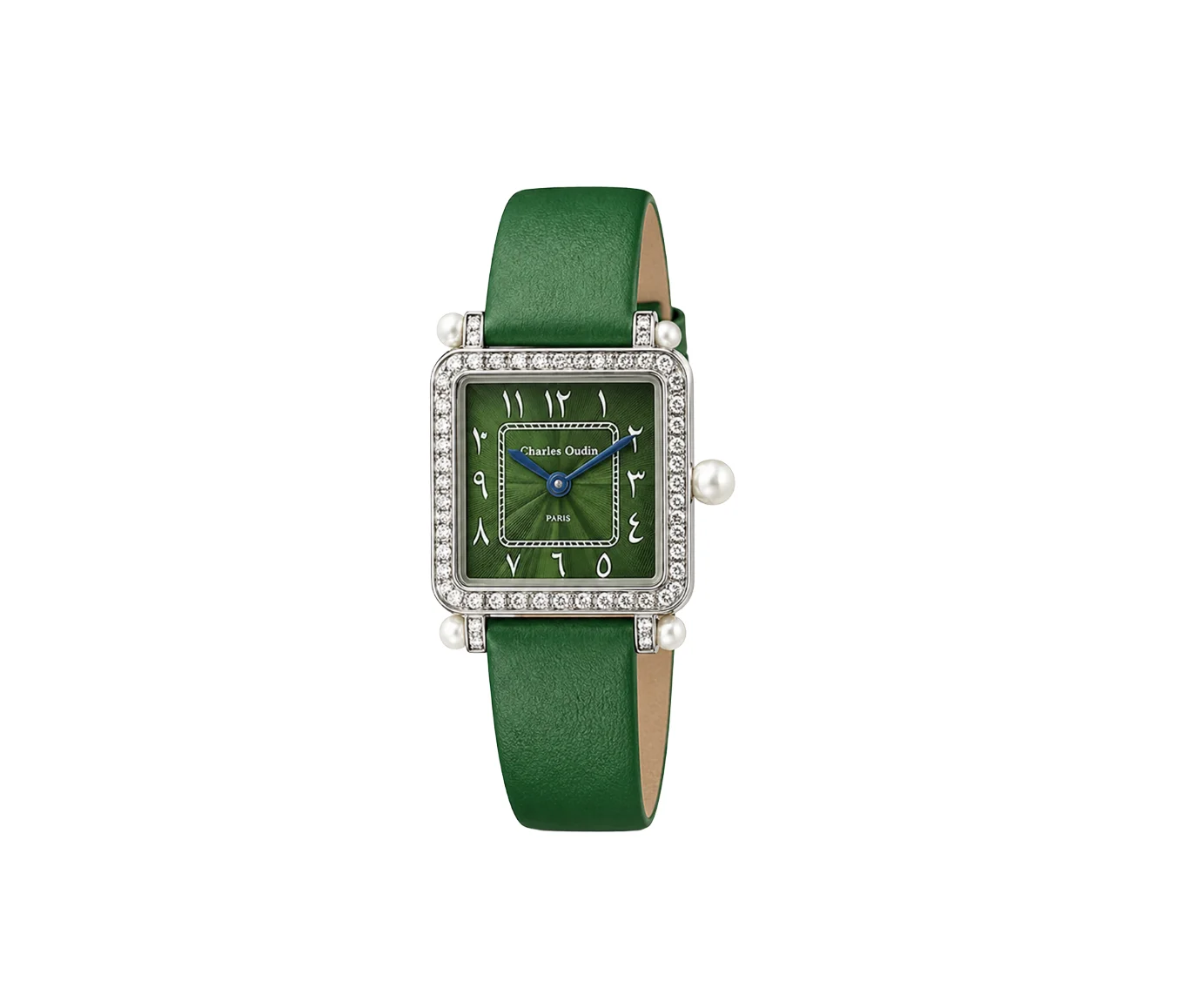 Luxury green dial watch with diamond bezel and green strap