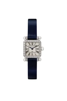 Luxury white dial watch with diamond bezel and black strap
