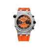 automatic men’s watch with orange face and steel body
