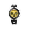 Grey aluminium chronograph watch with yellow dial accents and black rubber strap