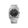 Stainless steel luxury watch with black matte dial and silver bracelet