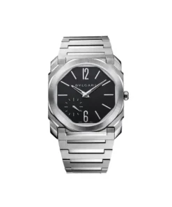 Stainless steel luxury watch with black matte dial and silver bracelet