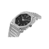 Silver stainless steel watch with black dial and modern octagonal case