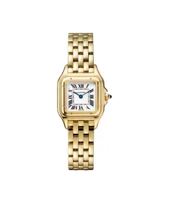 Yellow gold Panthère de Cartier watch with white dial and Roman numerals