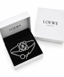 Silver LOEWE-inspired Anagram bracelet with crystal pavé detailing and stainless steel chain