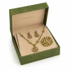 Gucci crystal embellished Double G necklace in aged gold tone with sparkling crystal charms