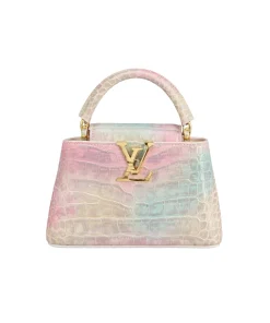 Multicolor pastel Louis Vuitton Capucines Mini handbag with crocodile-embossed leather and gold logo