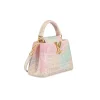 Soft pink and green Louis Vuitton Capucines Mini bag with croc texture and gold hardware
