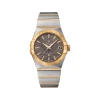 Two-tone Omega Constellation watch with yellow gold bezel and grey dial