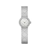 Luxury silver stainless steel Dior women’s watch with mother-of-pearl dial and diamond detailing