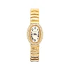 Cartier Baignoire watch 18K yellow gold with white dial and blue hands in elegant lighting