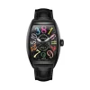 Automatic wristwatch with black leather strap and vibrant number dial