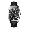 Franck Muller silver dial watch with black leather strap and curved case