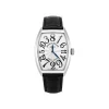 Luxury stainless steel watch with white dial and black strap design