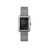 Chanel stainless steel watch featuring black dial and textured silver strap