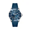 Luxury dive watch featuring blue strap and ceramic bezel design