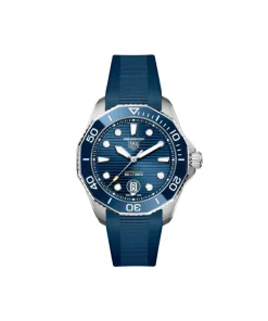 Luxury dive watch featuring blue strap and ceramic bezel design