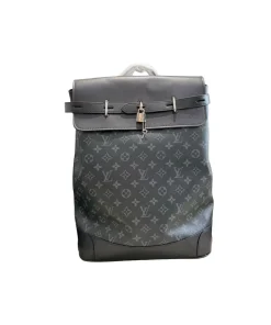Louis Vuitton Steamer Backpack in black and grey Monogram Eclipse coated canvas with leather flap and adjustable straps
