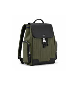 Olive green RIMOWA Never Still Flap Backpack Large with premium canvas and leather details.