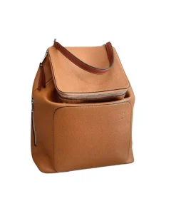 Loewe Goya tan leather backpack crafted from premium calfskin leather.