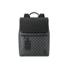 Graphite black Louis Vuitton Fastline backpack crafted with Damier Graphite canvas and a textured black leather flap.