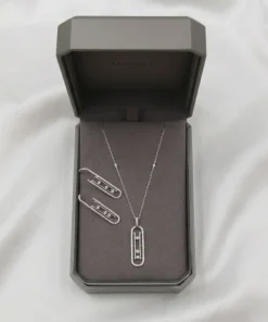 Elegant silver diamond necklace and earrings jewelry set for women